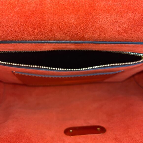 Escada Tropical Orange Leather Suede Adjustable Strap W Padlock Women Tote Sz M - Picture 13 of 16